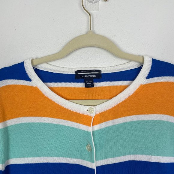 Lands' End Women's‎ M TALL Purple Orange Striped Button Up Cotton Cardigan - Picture 6 of 9